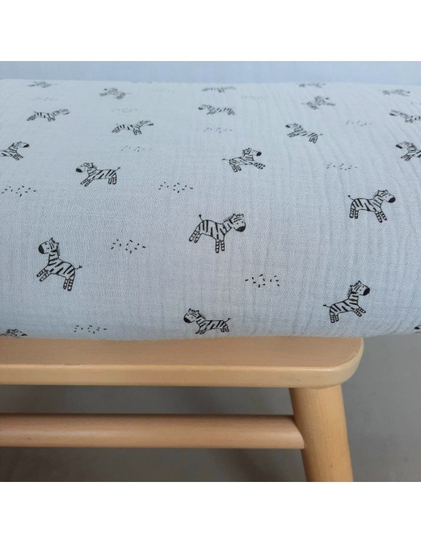 Double gaze de coton bio Cranberry, zèbres, gris clair