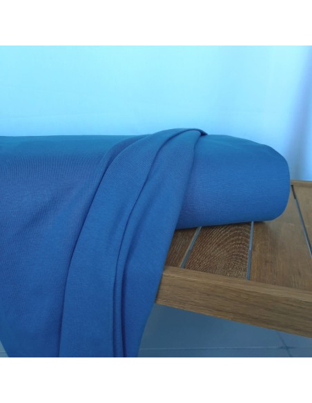 Bord côte de coton biologique Cranberry, Bleu jean