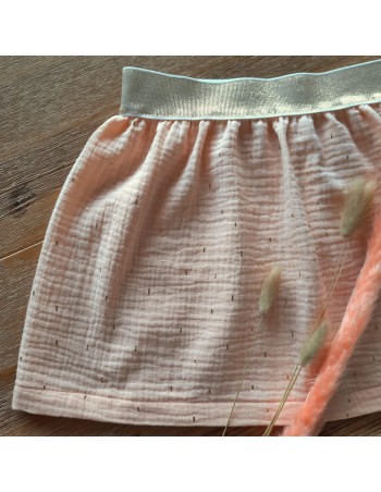 Double gaze de coton Cranberry, traits dorés, rose saumon 2