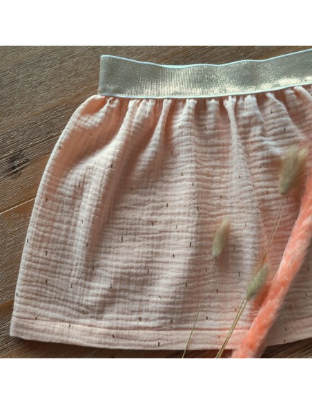 Double gaze de coton Cranberry, traits dorés, rose saumon