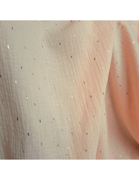 Double gaze de coton Cranberry, traits dorés, rose saumon