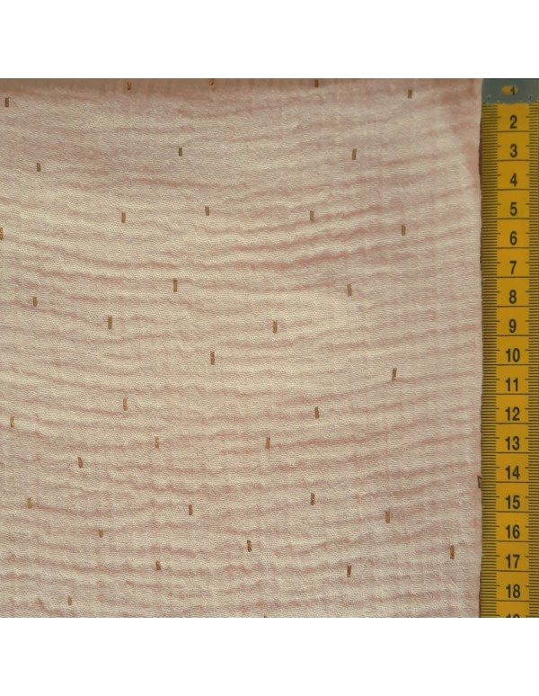 Double gaze de coton Cranberry, traits dorés, rose saumon