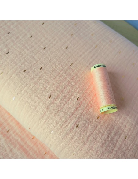 Double gaze de coton Cranberry, traits dorés, rose saumon