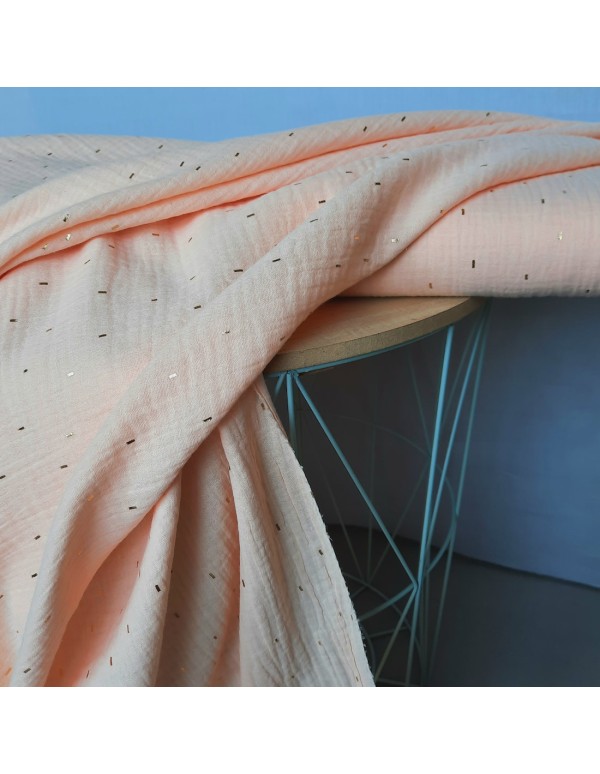 Double gaze de coton Cranberry, traits dorés, rose saumon