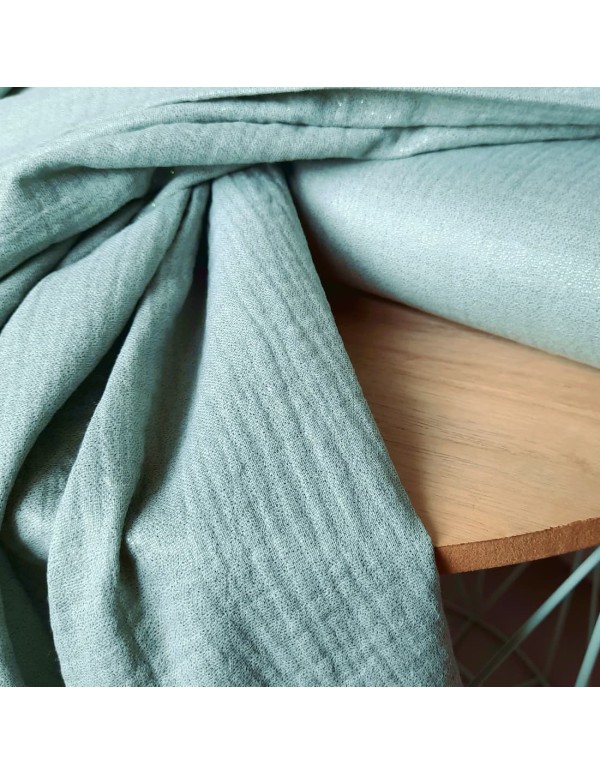 Double gaze de coton Cranberry, vert d'eau, paillettes