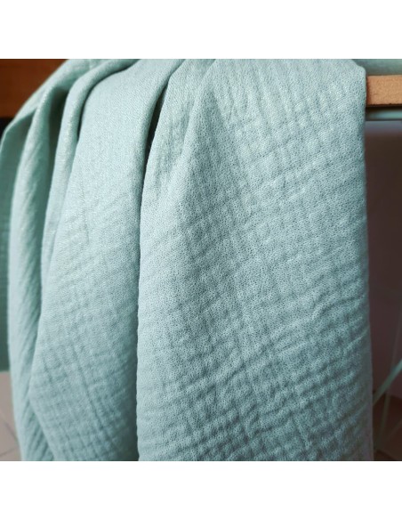 Double gaze de coton Cranberry, vert d'eau, paillettes