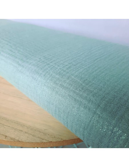 Double gaze de coton Cranberry, vert d'eau, paillettes