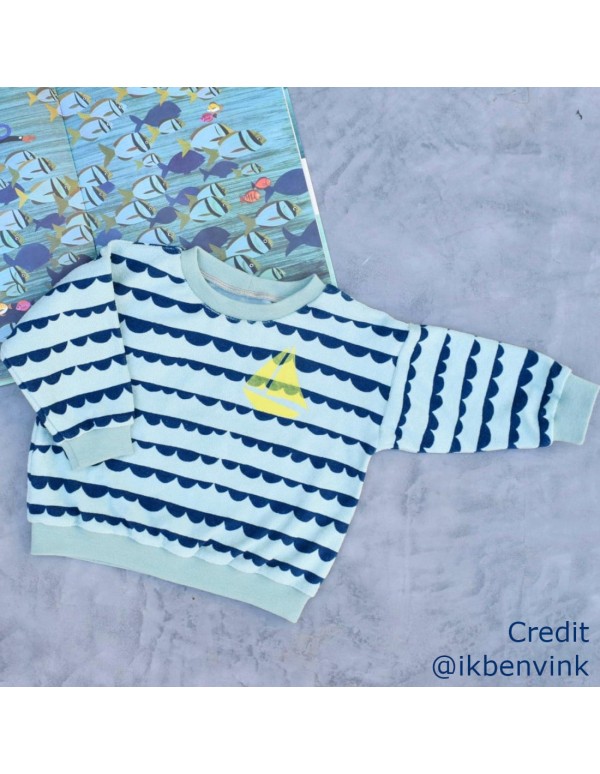 Jersey éponge de coton Cranberry, Dotty Stripes, About Blue
