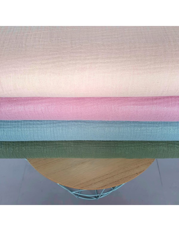 Double gaze de coton Cranberry, nude, rose, vert d'eau, kaki, paillettes