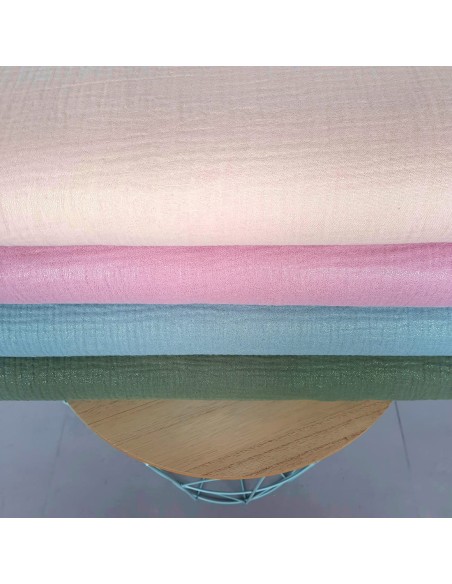 Double gaze de coton Cranberry, nude, rose, vert d'eau, kaki, paillettes