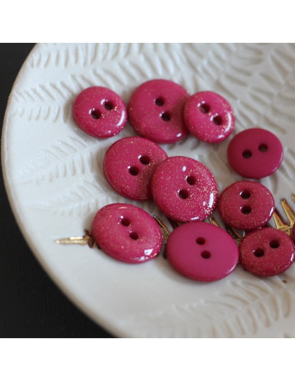 Cranberry, Bouton glitter deux trous, Fuchsia (12mm), Lise Tailor