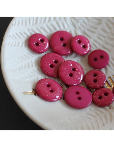 Cranberry, Bouton glitter deux trous, Fuchsia (12mm), Lise Tailor