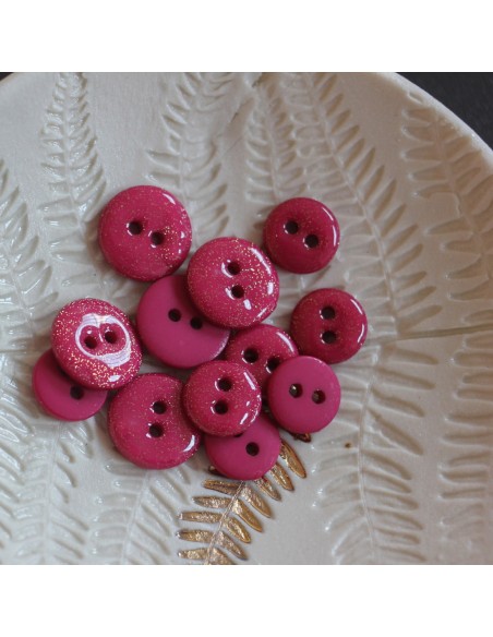 Cranberry, Bouton glitter deux trous, Fuchsia (12mm), Lise Tailor