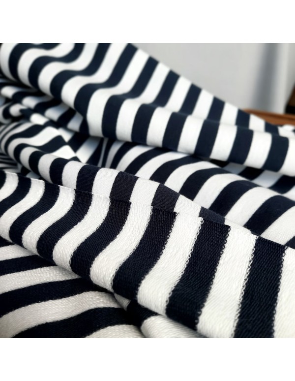 Cranberry, French Terry de coton, Rayures marines