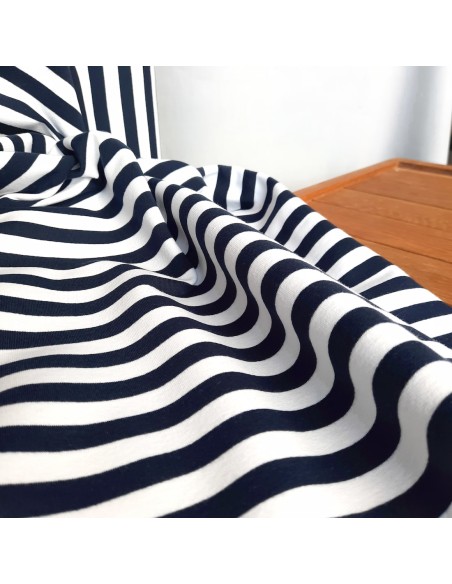 Cranberry, French Terry de coton, Rayures marines