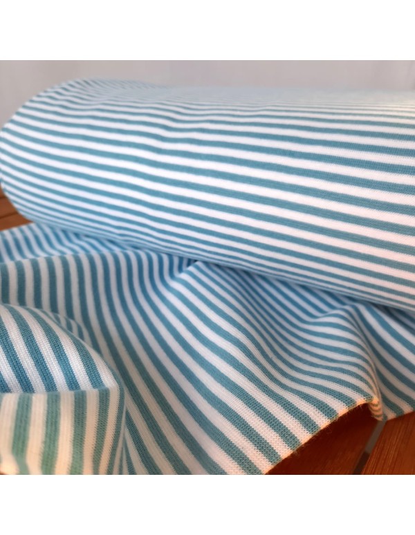 Cranberry, Bord côte de coton, Rayures Bleu ciel