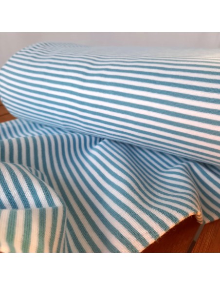 Cranberry, Bord côte de coton, Rayures Bleu ciel