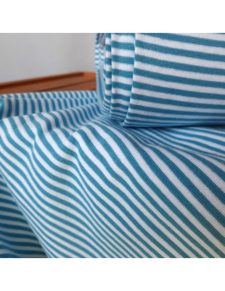 Cranberry, Bord côte de coton, Rayures Bleu ciel