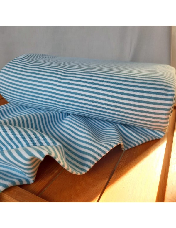 Cranberry, Bord côte de coton, Rayures Bleu ciel