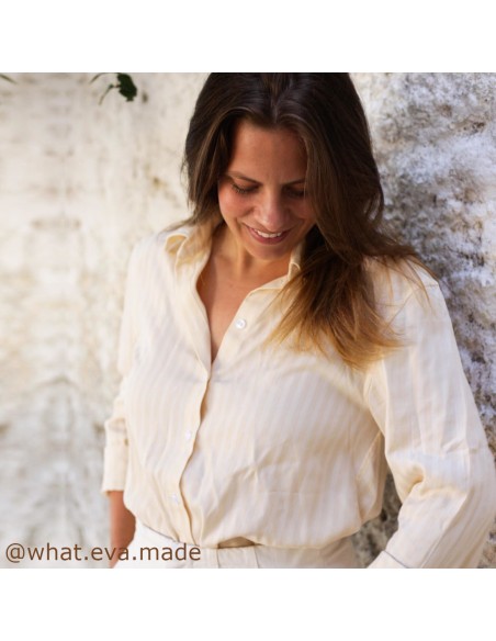 Cranberry, Twill de Tencel (sergé), Two-tone stripe, Meet Milk, Ivoire