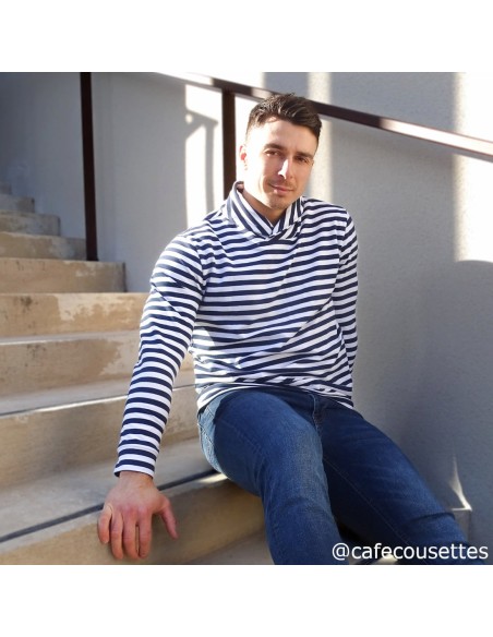 Cranberry, French Terry de coton, Rayures marines Sweat Cafe cousettes