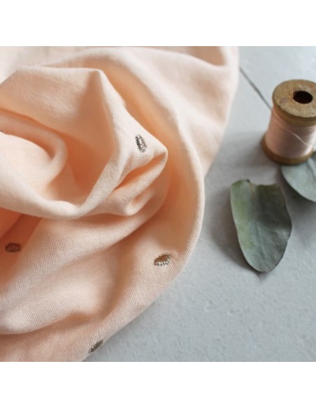 Cranberry, Double gaze de coton Atelier Brunette, pois brodés dorés, Stardust Powder