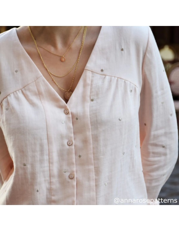 Cranberry, Double gaze de coton Atelier Brunette, pois brodés dorés, Stardust Powder