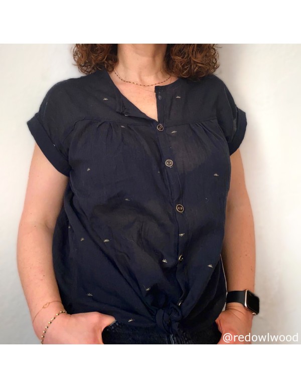 Cranberry, simple gaze de coton/crépon de coton, soleils dorés, Sunset Night Atelier Brunette, Redowlwood