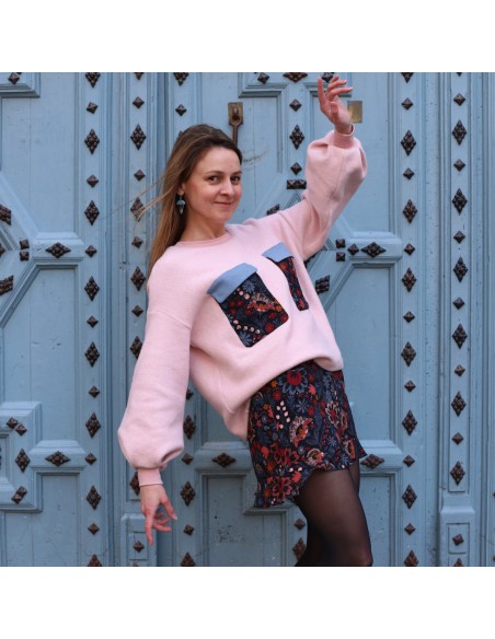 Cranberry, Sweat tout doux gratté en coton biologique, double face, Rose clair