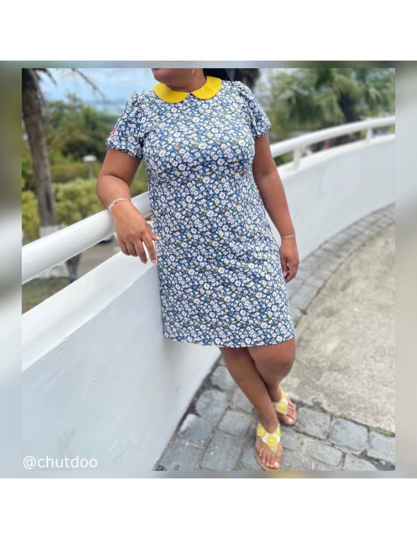 Jersey de coton bio Cranberry, Anémones blanches, Fond bleu sombre