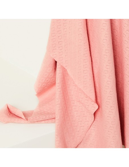 Jersey maille pointelle de coton Biologique, Rose pêche uni, Mind the maker, Cranberry