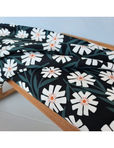 Velours milleraies de coton biologique (GOTS) Cranberry, Easy weekend, Fleurs, Cloud9