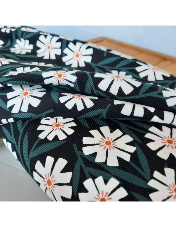 Velours milleraies de coton biologique (GOTS) Cranberry, Easy weekend, Fleurs, Cloud9