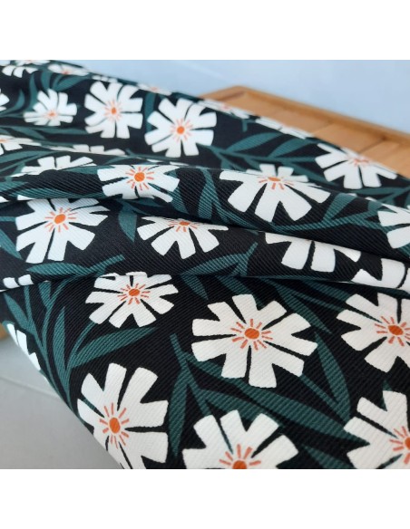 Velours milleraies de coton biologique (GOTS) Cranberry, Easy weekend, Fleurs, Cloud9