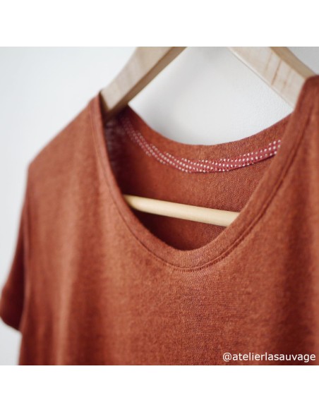 Cranberry Jersey de lin couleur sienne, Fine linen knit sienna Mind the Maker