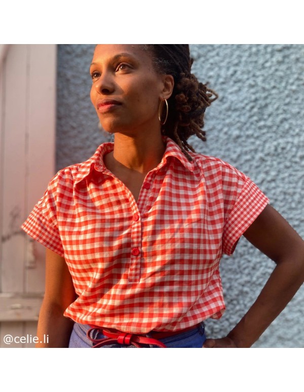 Cranberry, Double gaze de coton Atelier Brunette, Vichy Off-white Tangerine