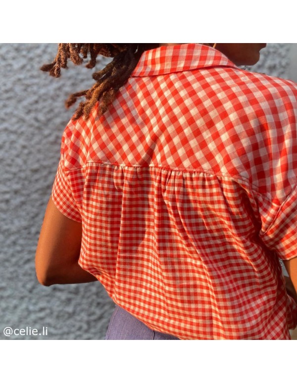 Cranberry, Double gaze de coton Atelier Brunette, Vichy Off-white Tangerine