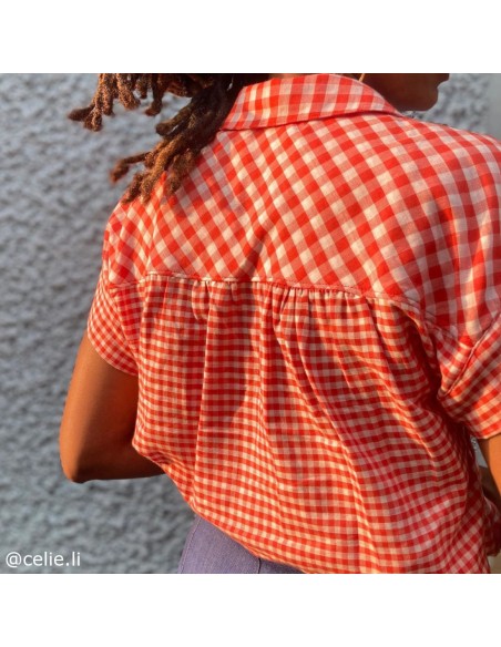 Cranberry, Double gaze de coton Atelier Brunette, Vichy Off-white Tangerine