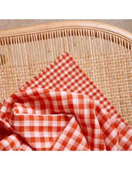 Cranberry, Double gaze de coton Atelier Brunette, Vichy Off-white Tangerine