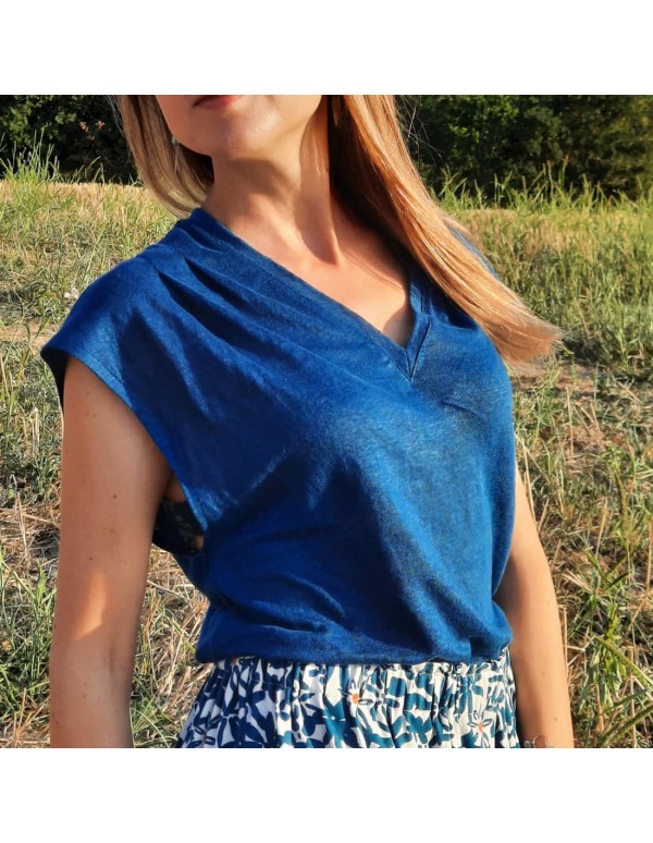 Cranberry, Jersey de lin bleu ocean, Fine linen knit ocean blue, Mind the Maker