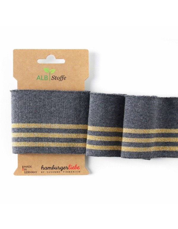 Cranberry, Bord cote bio manchette Cuffs, Gris lurex doré, ALB Stoffe, Hamburger Liebe