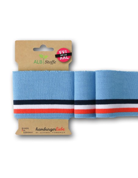 Cranberry, Bord cote bio manchette Cuffs, Bleu ciel rayures Marine Blanc Orange, ALB Stoffe, Hamburger Liebe