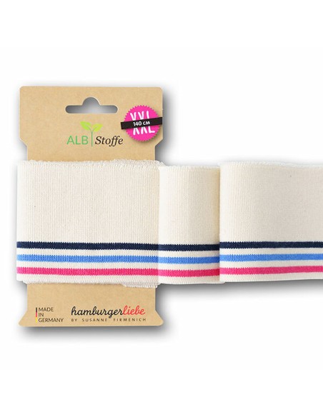 Cranberry, Bord cote bio manchette Cuffs, Blanc creme rayures Marine Bleu Rose, ALB Stoffe, Hamburger Liebe