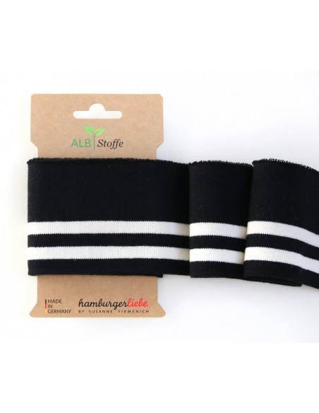 Cranberry, Bord cote bio manchette Cuffs, Noir a rayures blanc creme, ALB Stoffe, Hamburger Liebe