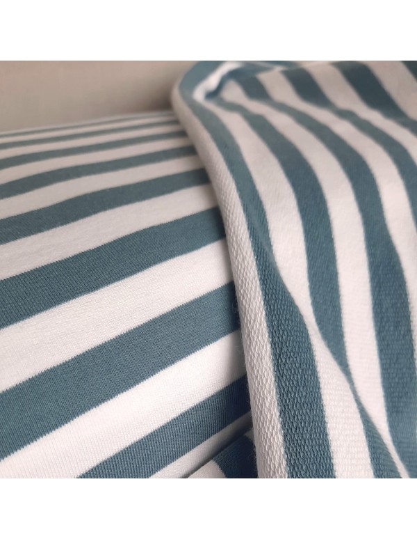 Cranberry, French Terry de coton, Rayures blanc et bleu orage