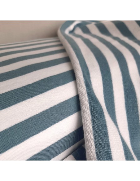 Cranberry, French Terry de coton, Rayures blanc et bleu orage