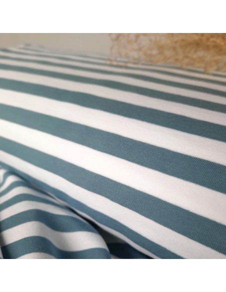 Cranberry, French Terry de coton, Rayures blanc et bleu orage