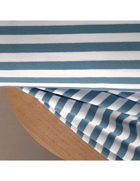 Cranberry, French Terry de coton, Rayures blanc et bleu orage