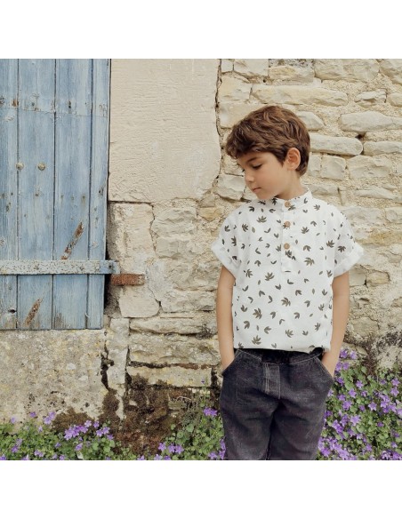 Cranberry, Popeline de coton biologique, Feuilles vertes, Fond blanc, Atelier Rubael