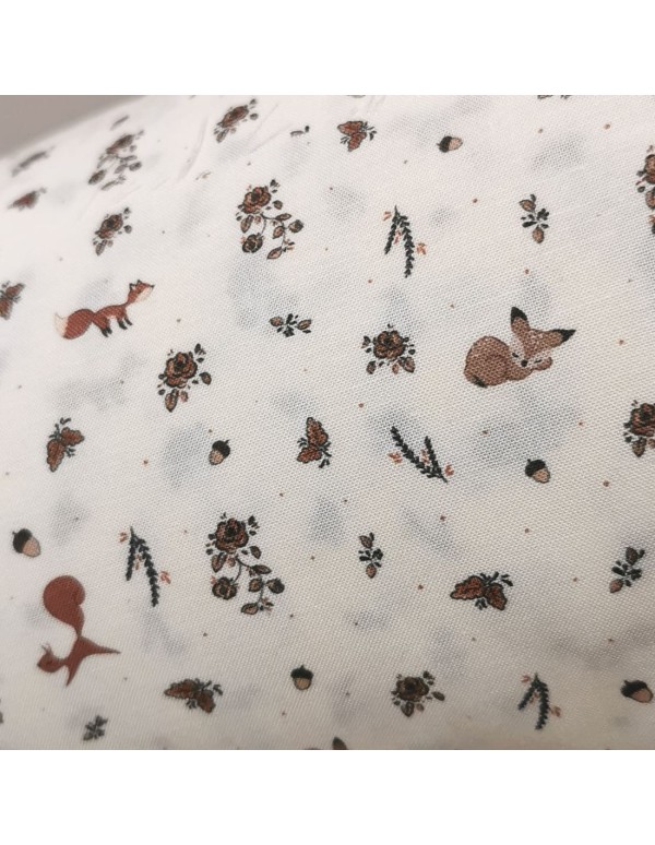 Cranberry, Tissu popeline de coton biologique, Roses d'Automne, Fond ecru, Atelier Rubael